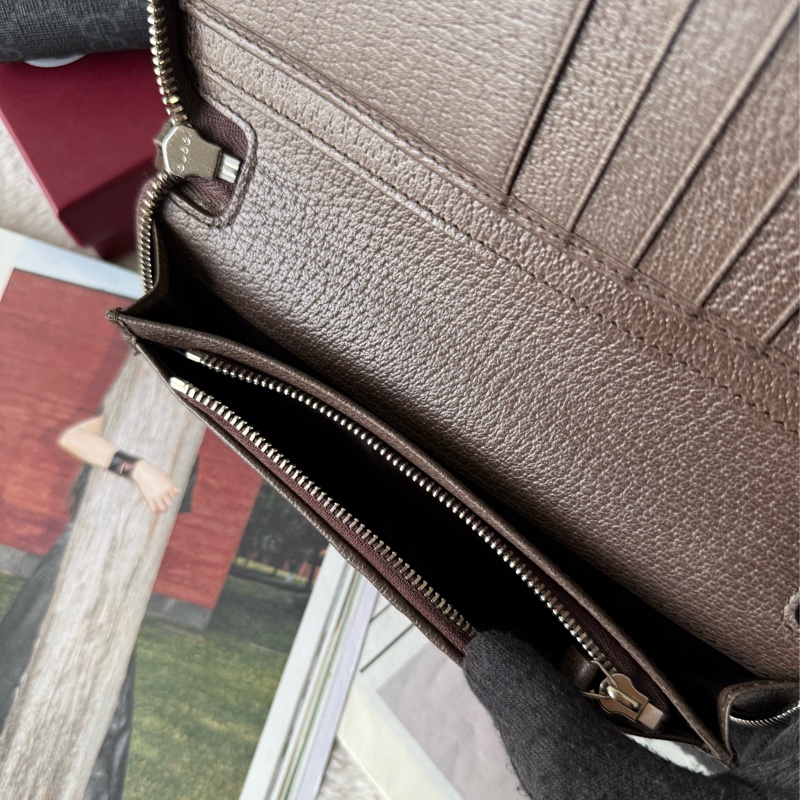 Logo GG Supreme 塗層帆布ㄇ形拉鍊全開長夾(深棕色)-7