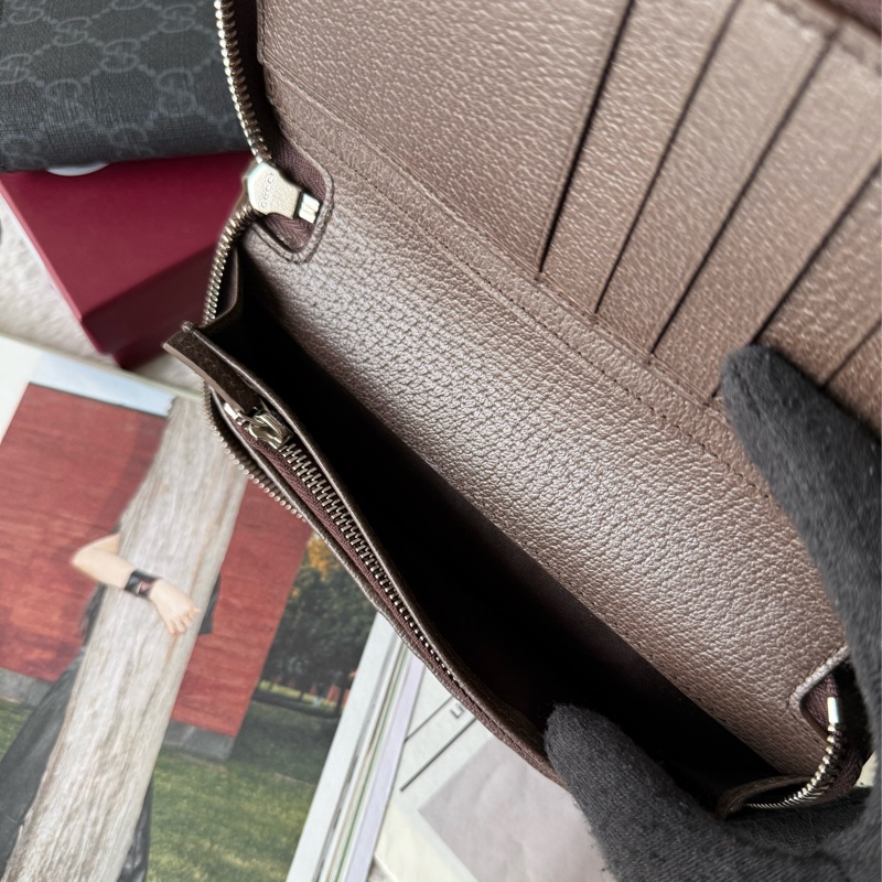 Logo GG Supreme 塗層帆布ㄇ形拉鍊全開長夾(深棕色)-8