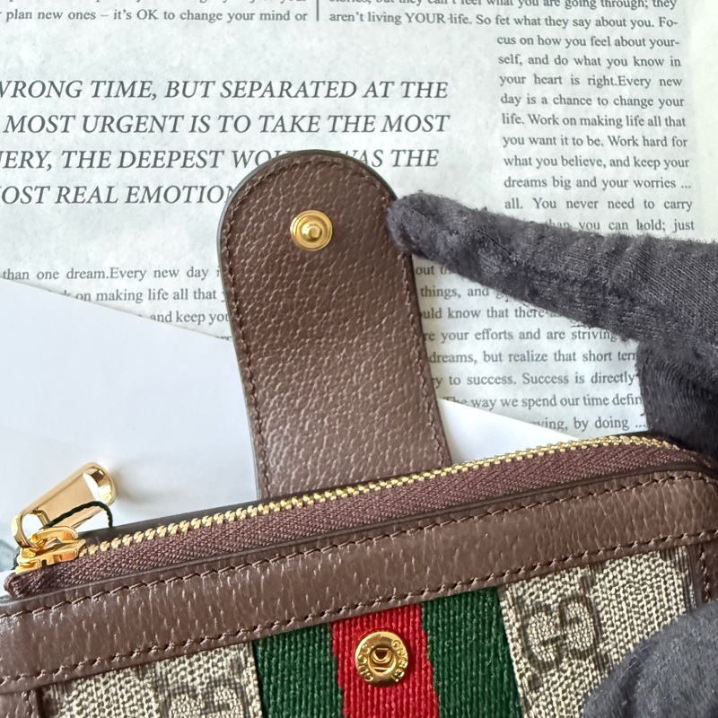 Ophidia 綠紅織帶釦式拉鍊中夾(米色/烏木色)-9