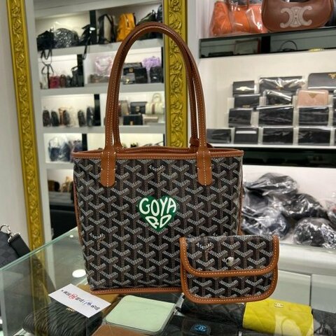 東區正精品㊣GOYARD Anjou Mini Tote 焦糖色皮革雙面綠色愛心圖騰手提包 RZ6275