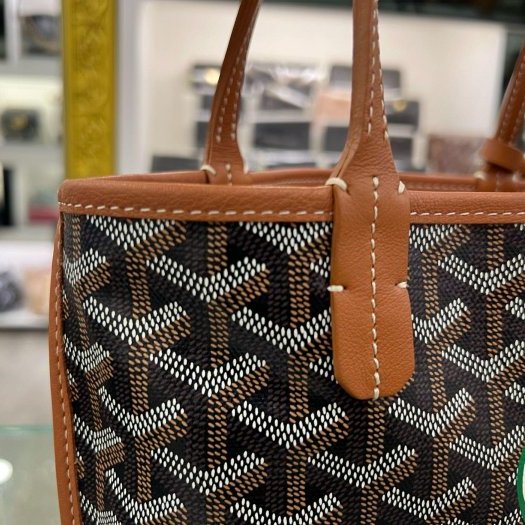 東區正精品㊣GOYARD Anjou Mini Tote 焦糖色皮革雙面綠色愛心圖騰手提包 RZ6275-3