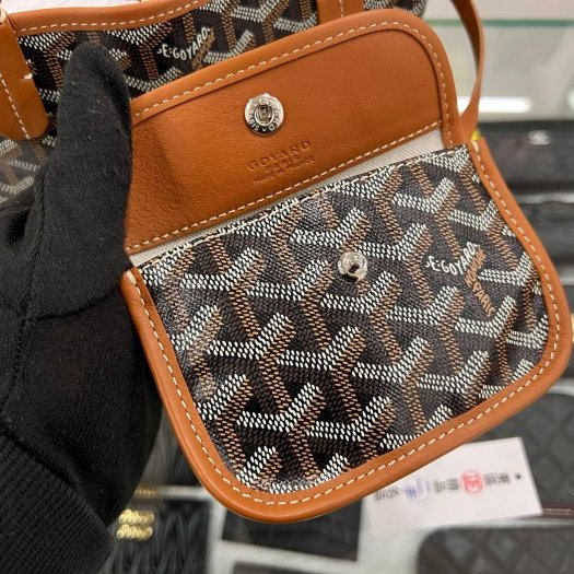 東區正精品㊣GOYARD Anjou Mini Tote 焦糖色皮革雙面綠色愛心圖騰手提包 RZ6275-6