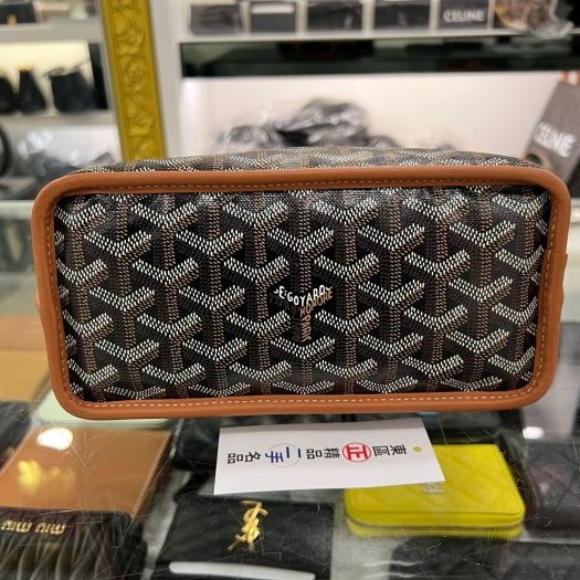 東區正精品㊣GOYARD Anjou Mini Tote 焦糖色皮革雙面綠色愛心圖騰手提包 RZ6275-10