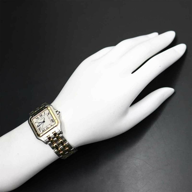 卡地亞 Panthère LM 雙排扣 83083442 雙色男士腕錶，日期顯示，象牙色黃金錶殼，石英錶-2