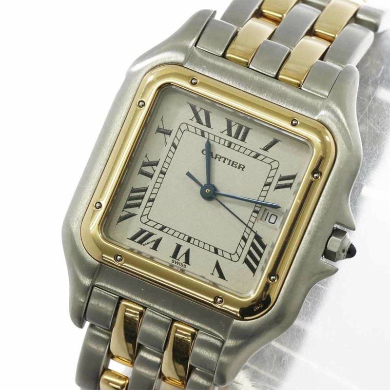 卡地亞 Panthère LM 雙排扣 83083442 雙色男士腕錶，日期顯示，象牙色黃金錶殼，石英錶-6