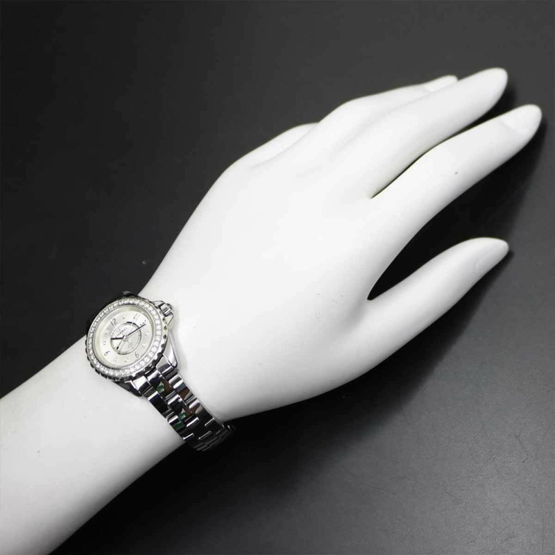 香奈兒 J12 Chromatic H3402 女士腕錶，鑲鑽錶圈，8 顆鑽石，灰色陶瓷錶殼，石英機芯-3