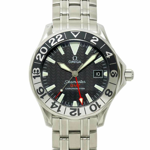 歐米茄海馬300 GMT 2534 50 50週年紀念版男士腕錶，日期顯示，黑色錶盤，自動上鍊機芯