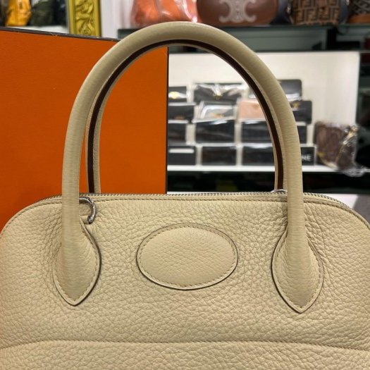 東區正精品㊣HERMES Bolide 31cm 愛馬仕風衣灰色全皮銀釦拉鍊柏麗包手提包肩背包兩用包 方塊M刻 RZ6282-1