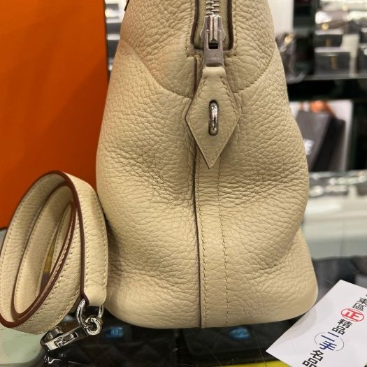 東區正精品㊣HERMES Bolide 31cm 愛馬仕風衣灰色全皮銀釦拉鍊柏麗包手提包肩背包兩用包 方塊M刻 RZ6282-2