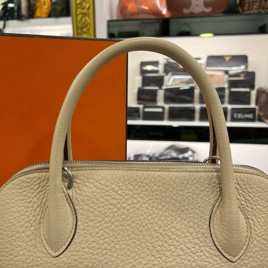 東區正精品㊣HERMES Bolide 31cm 愛馬仕風衣灰色全皮銀釦拉鍊柏麗包手提包肩背包兩用包 方塊M刻 RZ6282-5