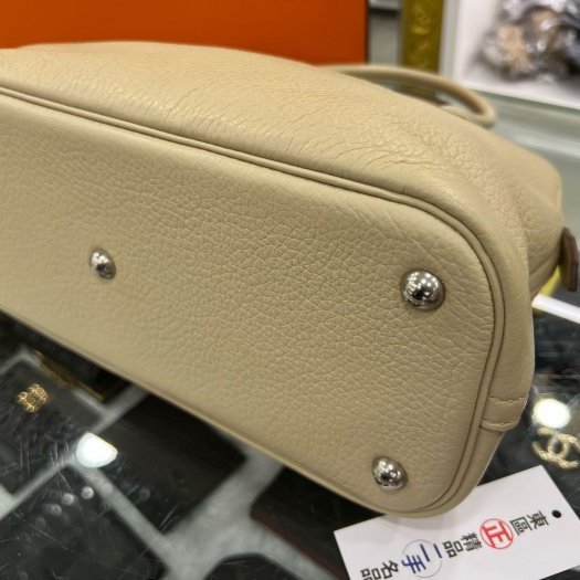 東區正精品㊣HERMES Bolide 31cm 愛馬仕風衣灰色全皮銀釦拉鍊柏麗包手提包肩背包兩用包 方塊M刻 RZ6282-9