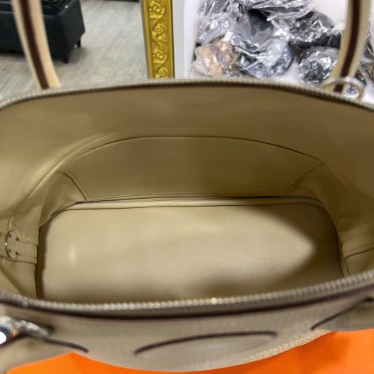 東區正精品㊣HERMES Bolide 31cm 愛馬仕風衣灰色全皮銀釦拉鍊柏麗包手提包肩背包兩用包 方塊M刻 RZ6282-10