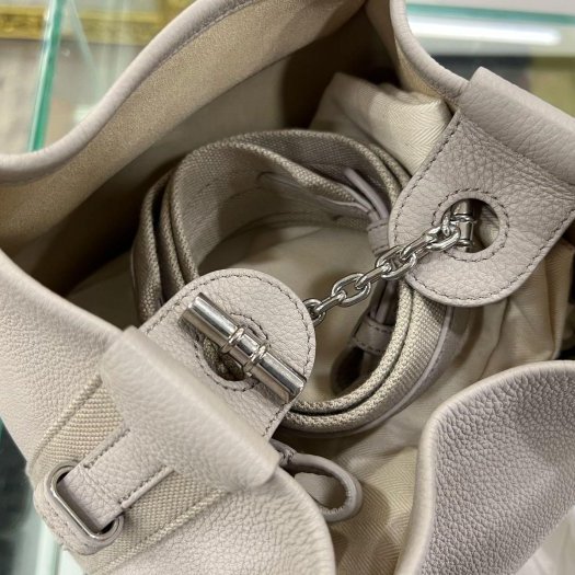 東區正精品㊣Loro Piana Bale Small FAN8964 全新灰色錘紋小牛皮水桶包附背帶小款RZ6283-2