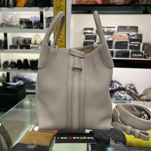 東區正精品㊣Loro Piana Bale Small FAN8964 全新灰色錘紋小牛皮水桶包附背帶小款RZ6283-9