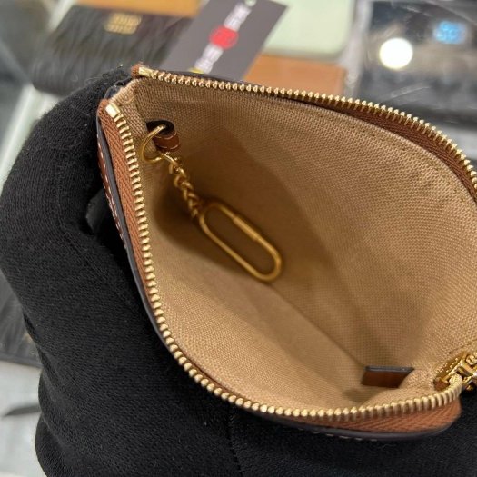 東區正精品㊣CELINE 全新焦糖色皮革邊船錨刺繡帆布拉鍊鑰匙零錢包 RZ6285-2