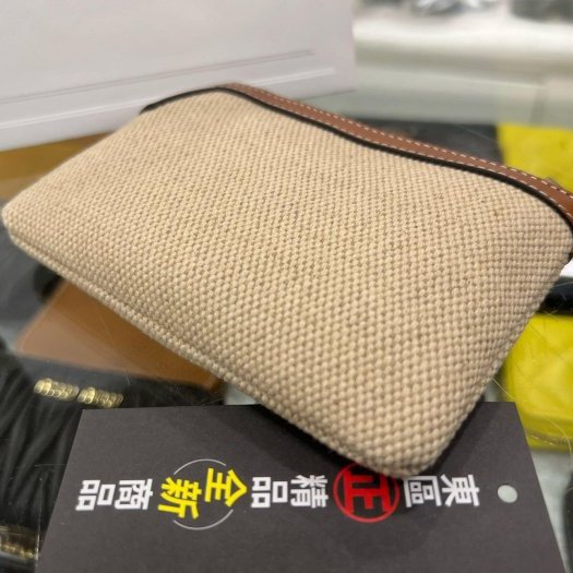 東區正精品㊣CELINE 全新焦糖色皮革邊船錨刺繡帆布拉鍊鑰匙零錢包 RZ6285-7
