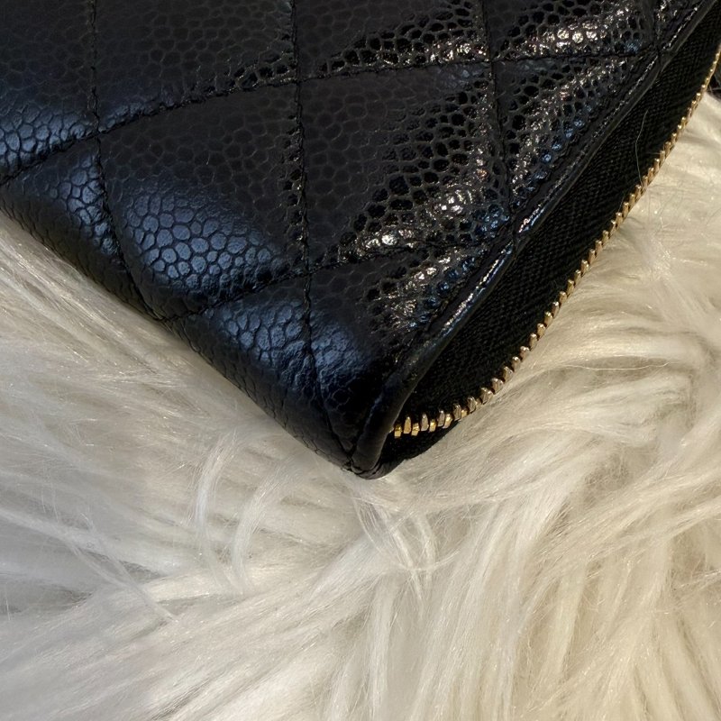 香奈兒 黑金拉鍊荔枝長夾-9