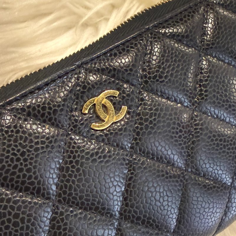 香奈兒 黑金拉鍊荔枝長夾-7