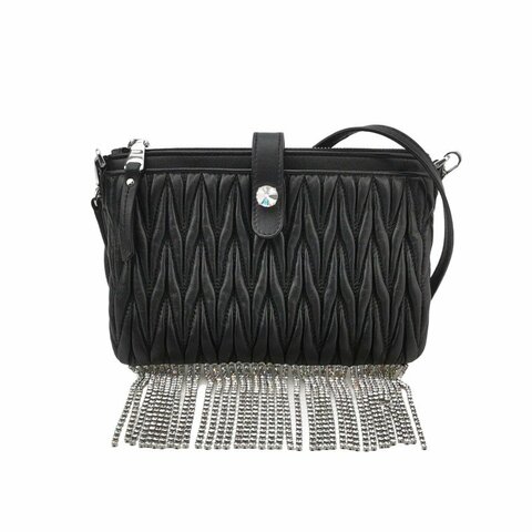 Miu Miu羊皮褶皺流蘇字母logo斜挎包