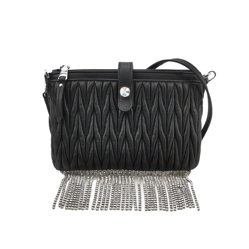 Miu Miu羊皮褶皺流蘇字母logo斜挎包-0