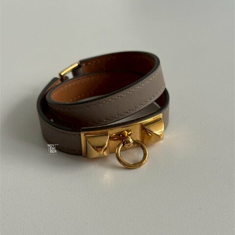 98新🫰🏻 Hermès 愛馬仕 Rivale Double Tour Bracelet 手環 大象灰金釦