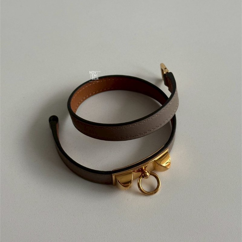 98新🫰🏻 Hermès 愛馬仕 Rivale Double Tour Bracelet 手環 大象灰金釦-2