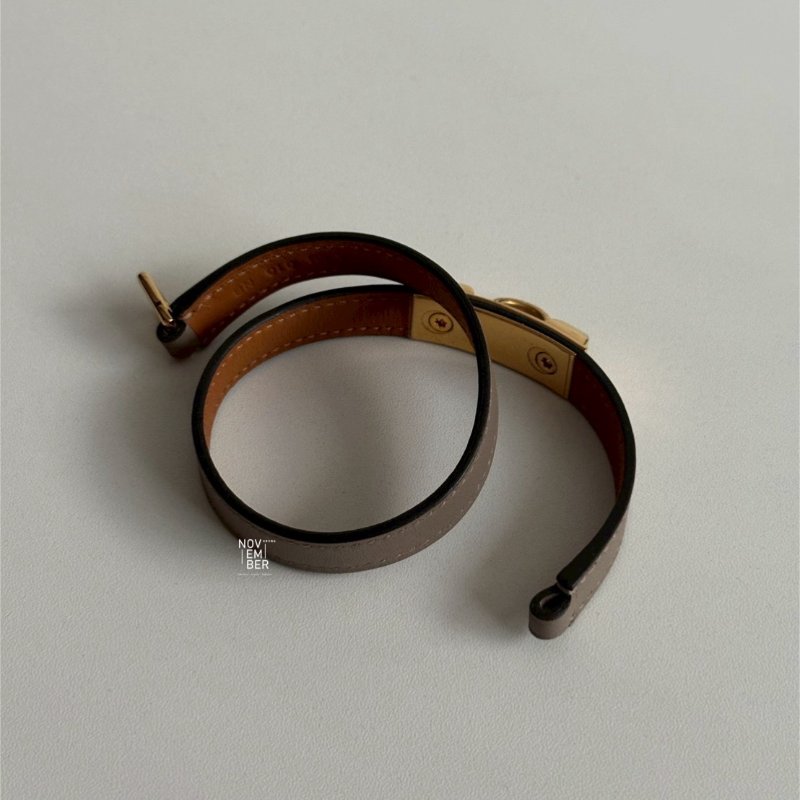 98新🫰🏻 Hermès 愛馬仕 Rivale Double Tour Bracelet 手環 大象灰金釦-3