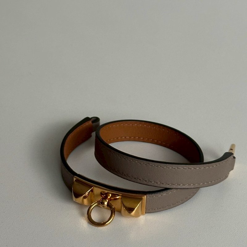 98新🫰🏻 Hermès 愛馬仕 Rivale Double Tour Bracelet 手環 大象灰金釦-5