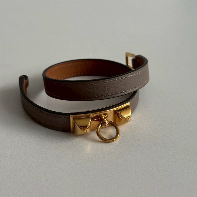 98新🫰🏻 Hermès 愛馬仕 Rivale Double Tour Bracelet 手環 大象灰金釦-6