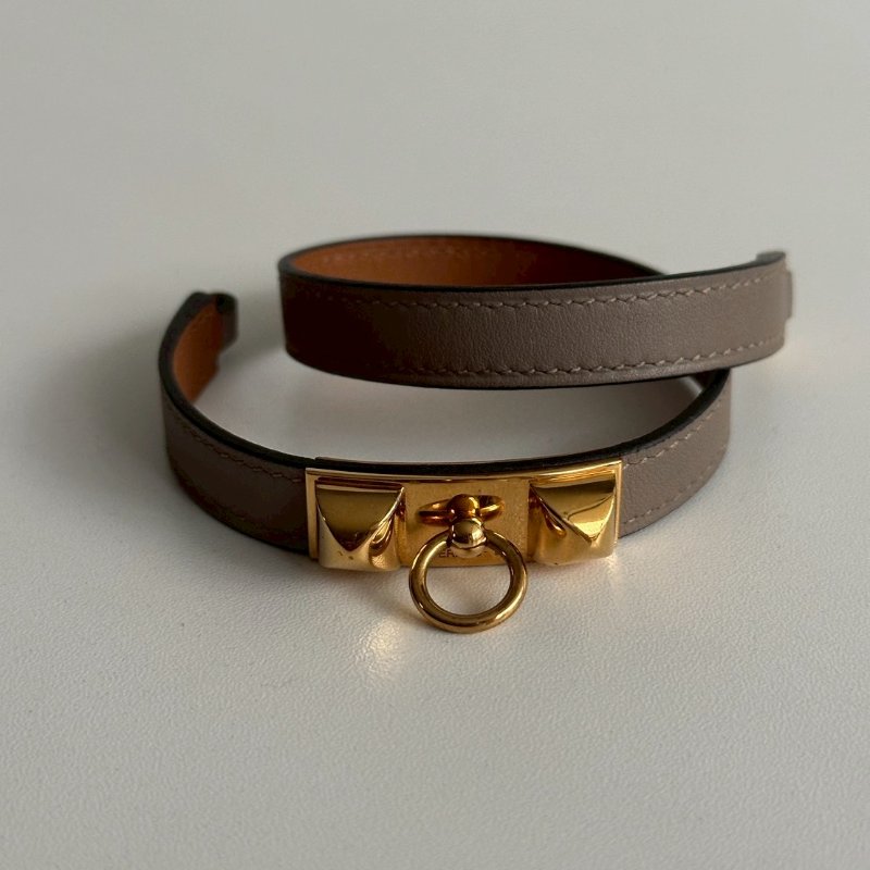 98新🫰🏻 Hermès 愛馬仕 Rivale Double Tour Bracelet 手環 大象灰金釦-12