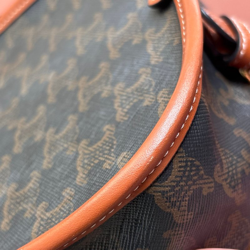 ::Celine:: Medium Folco Bag In Triomphe Canvas 棕褐色凱旋門老花帆布拼咖啡色小牛皮中型半圓肩背包-14