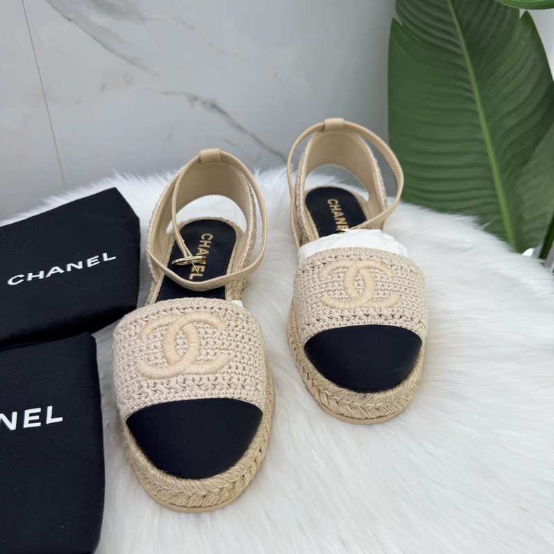 98新香奈兒Chanel 雙C logo編織涼鞋 37碼 附件：塵袋-1