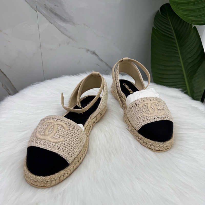 98新香奈兒Chanel 雙C logo編織涼鞋 37碼 附件：塵袋-3