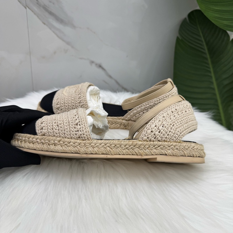 98新香奈兒Chanel 雙C logo編織涼鞋 37碼 附件：塵袋-5