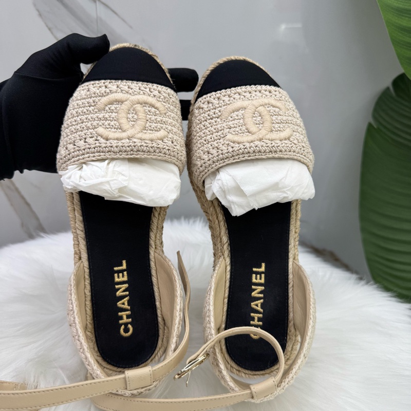 98新香奈兒Chanel 雙C logo編織涼鞋 37碼 附件：塵袋-6