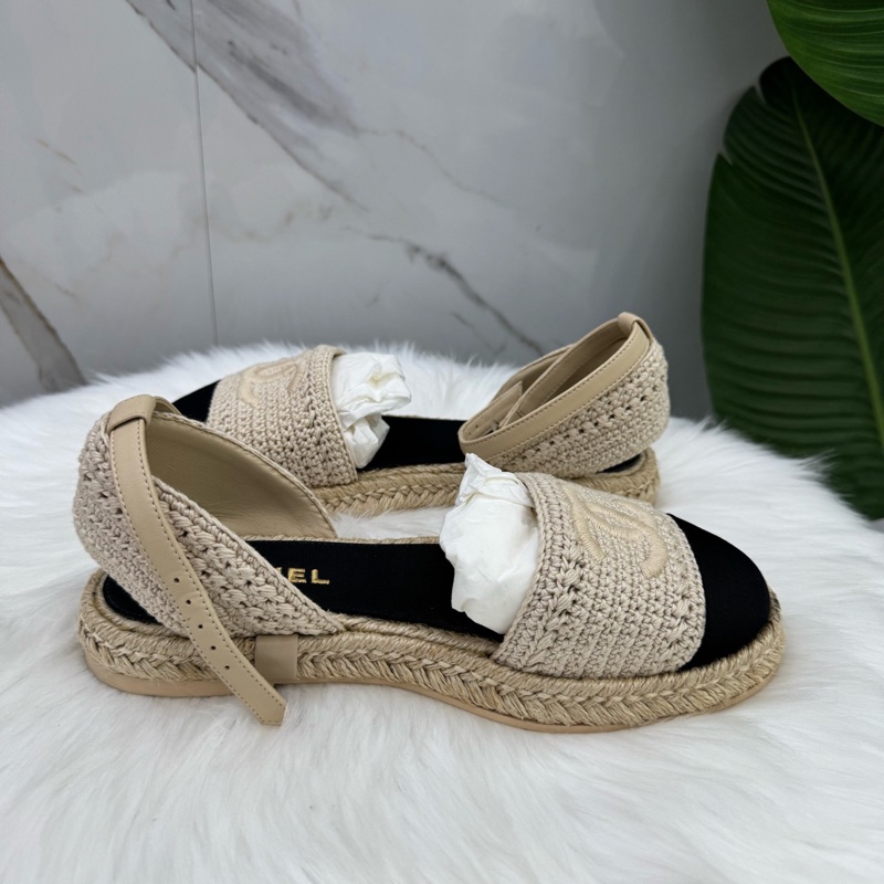 98新香奈兒Chanel 雙C logo編織涼鞋 37碼 附件：塵袋-8