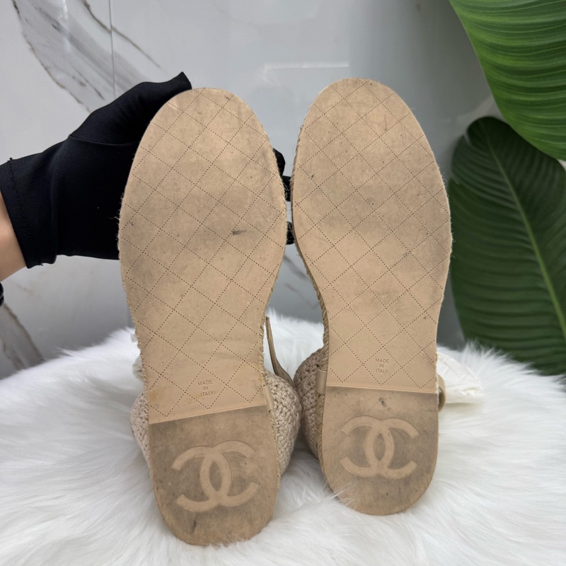98新香奈兒Chanel 雙C logo編織涼鞋 37碼 附件：塵袋-10