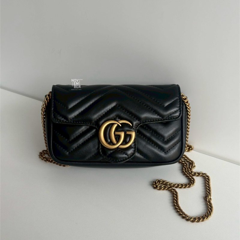 99新🆕 Gucci 古馳 Supermini Marmont 黑金-0