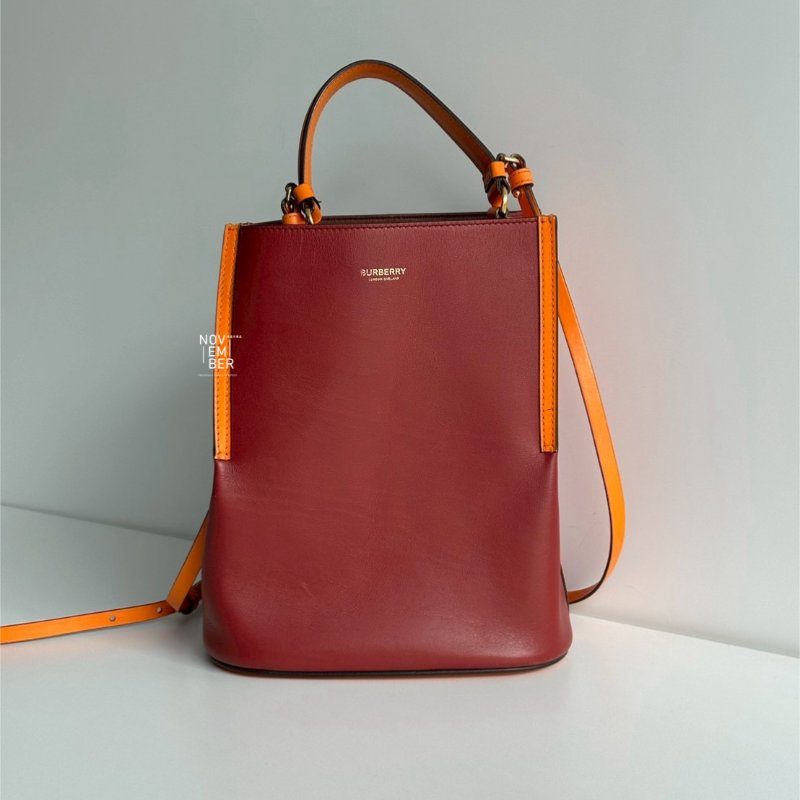 98新❤️🧡 Burberry 紅色拼接橘色水桶包-0