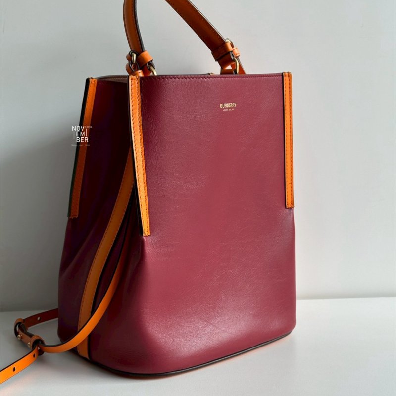 98新❤️🧡 Burberry 紅色拼接橘色水桶包-1