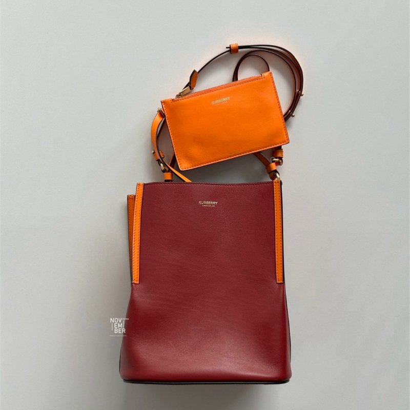 98新❤️🧡 Burberry 紅色拼接橘色水桶包-5