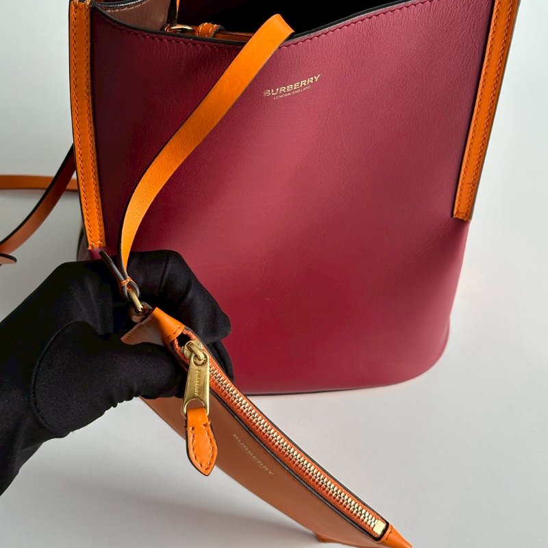 98新❤️🧡 Burberry 紅色拼接橘色水桶包-13
