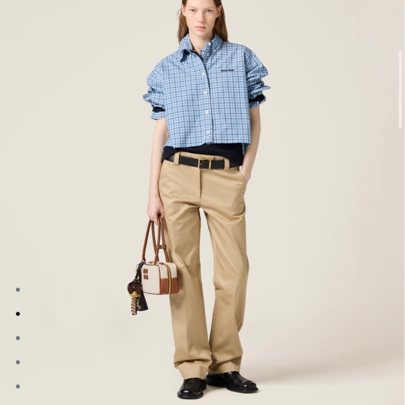 MIU MIU 格紋府綢恤衫 天藍色 + 藍色-6