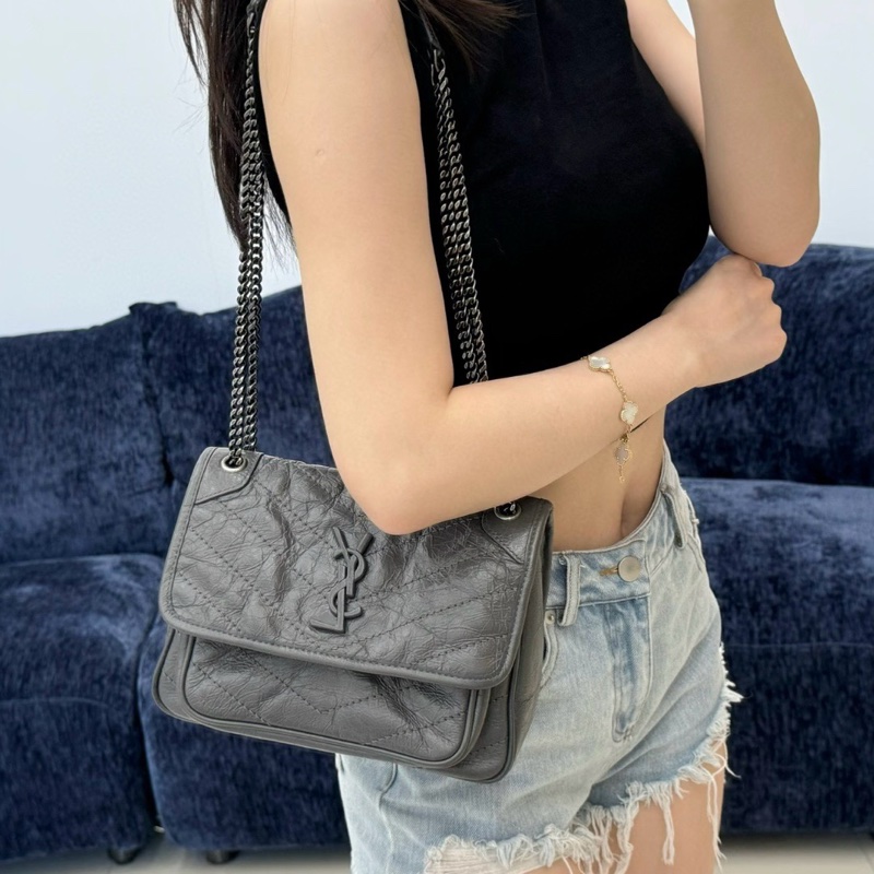 YSL聖羅蘭灰色 Niki小號，經典百搭款-1
