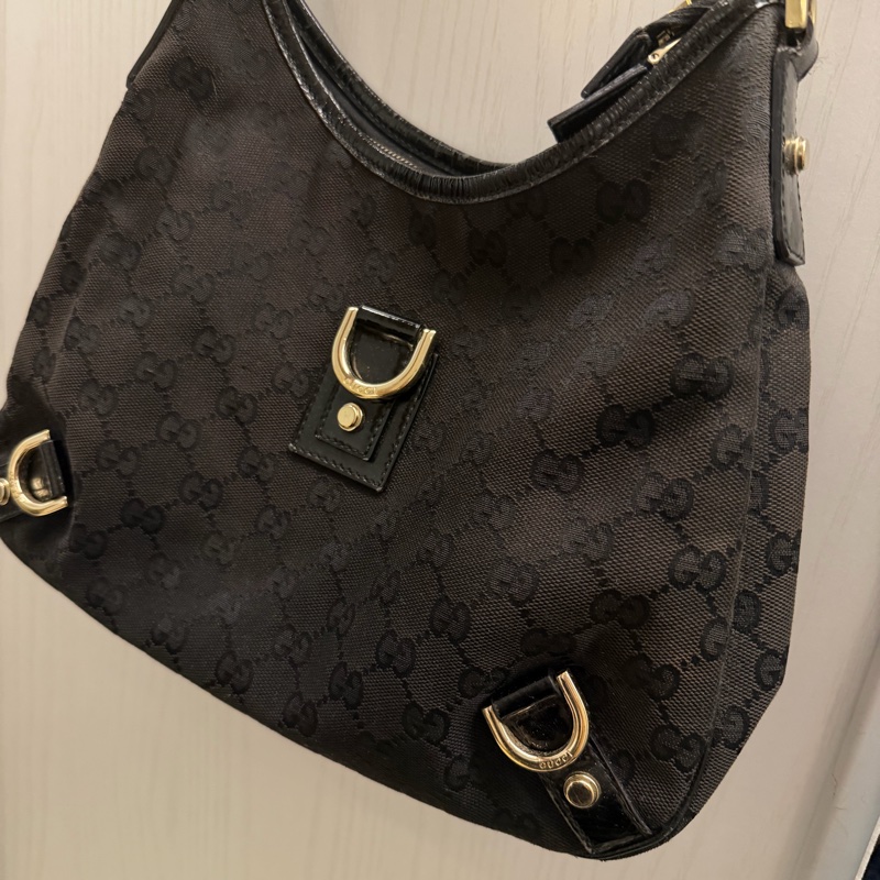 Gucci Abbey 系列的黑色GG 緹花帆布D 型環肩背包 / vintage包-3