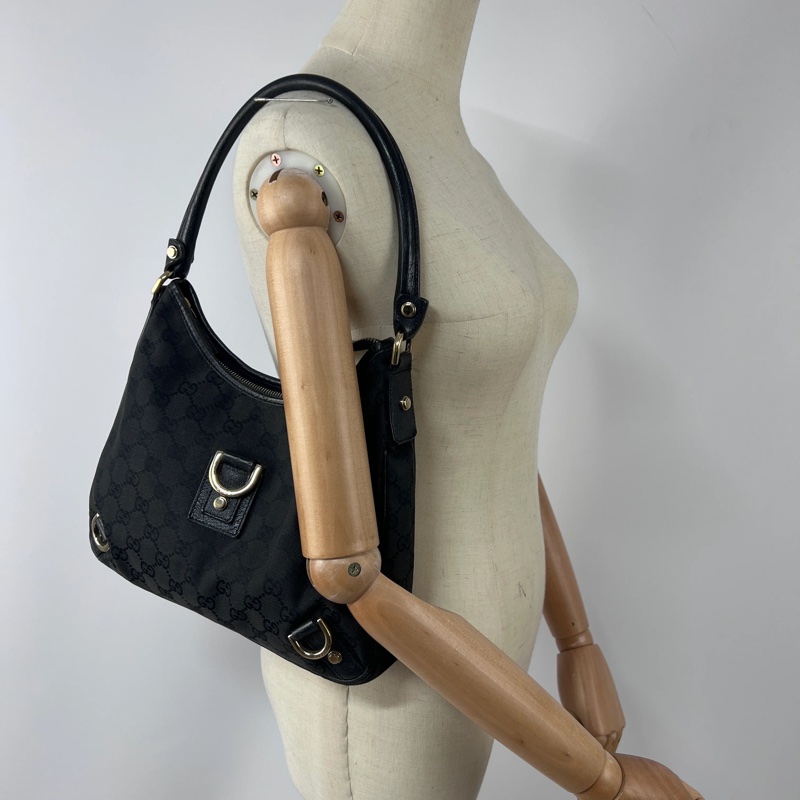 Gucci Abbey 系列的黑色GG 緹花帆布D 型環肩背包 / vintage包-6