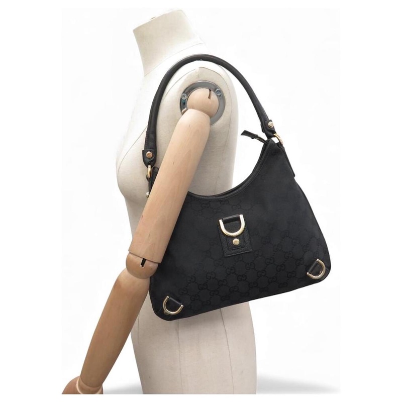 Gucci Abbey 系列的黑色GG 緹花帆布D 型環肩背包 / vintage包-7
