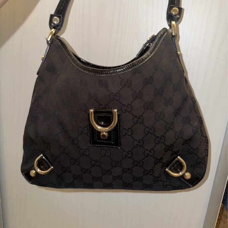 Gucci Abbey 系列的黑色GG 緹花帆布D 型環肩背包 / vintage包-8