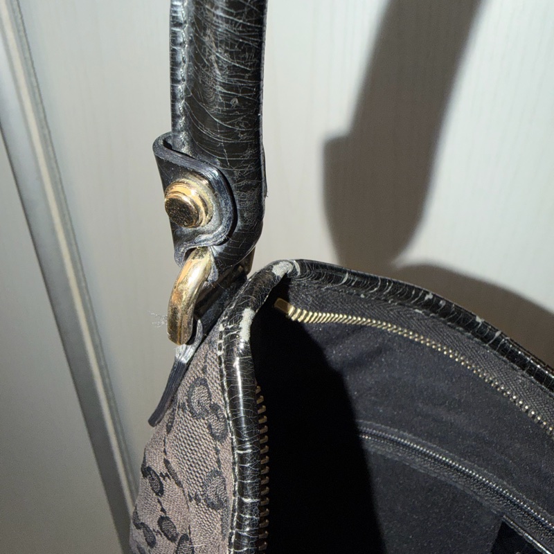 Gucci Abbey 系列的黑色GG 緹花帆布D 型環肩背包 / vintage包-10