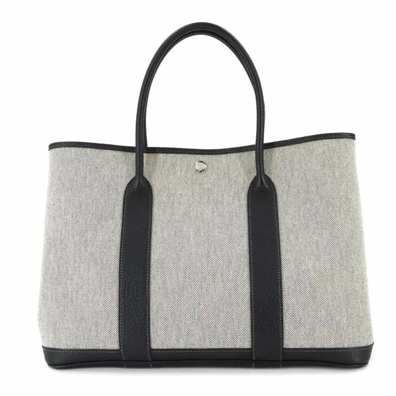 愛馬仕 Garden 36 PM 手提包，Toile H Negonda 帆布，黑色/灰，□Q 印記，派對款-1